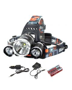 Boruit RJ-3000 3000-Lumen 3T6 4 Mode Light Rechargeable 2*18650 Waterproof Headlamp with Battery charger +Car Charger+2*18650 Battery 