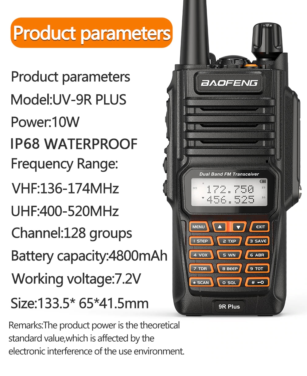Baofeng UV-9R Plus 8W Power Walkie Talkie IP67 Waterproof UHF/VHF