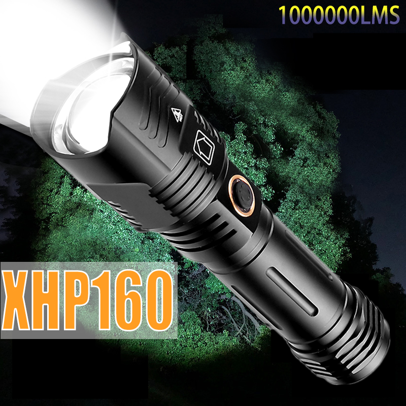 Police xhp160 LED Ultra Bright 26650 18650 Powerful USB Zoom Flashlight Torch 